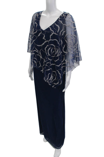 Ignite Women Dark Blue Floral V Neck Maxi Dress Size 12