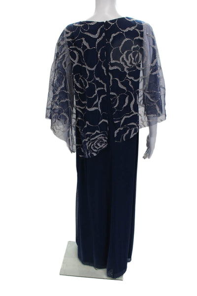 Ignite Women Dark Blue Floral V Neck Maxi Dress Size 12
