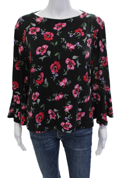Carmen Carmen Marc Valvo Women Black Floral Long Sleeve Blouse Size XL