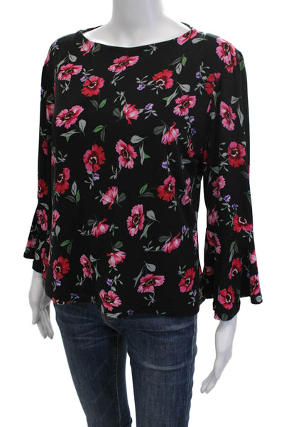 Carmen Carmen Marc Valvo Women Black Floral Long Sleeve Blouse Size XL