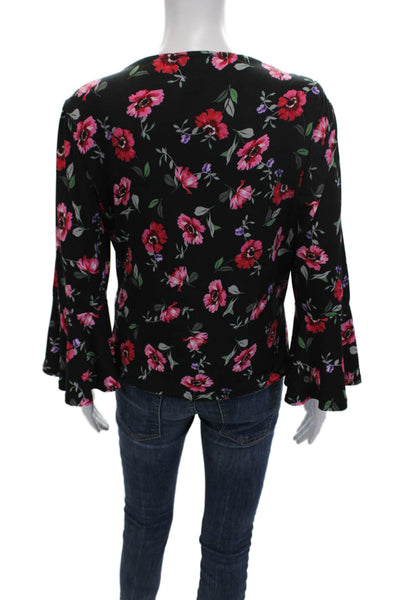 Carmen Carmen Marc Valvo Women Black Floral Long Sleeve Blouse Size XL
