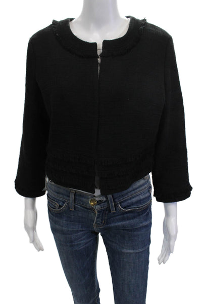Karl Lagerfeld Women Black 3/4 Sleeve Hook & Eye Jacket Cotton Blend Size L