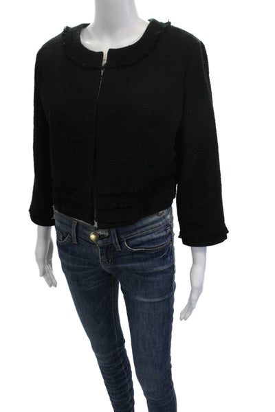 Karl Lagerfeld Women Black 3/4 Sleeve Hook & Eye Jacket Cotton Blend Size L
