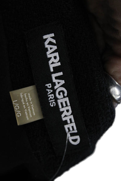 Karl Lagerfeld Women Black 3/4 Sleeve Hook & Eye Jacket Cotton Blend Size L