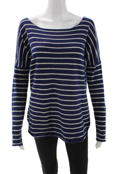 Vince Womens Dark Blue Striped Cashmere Pullover Sweater Long Sleeve Size S