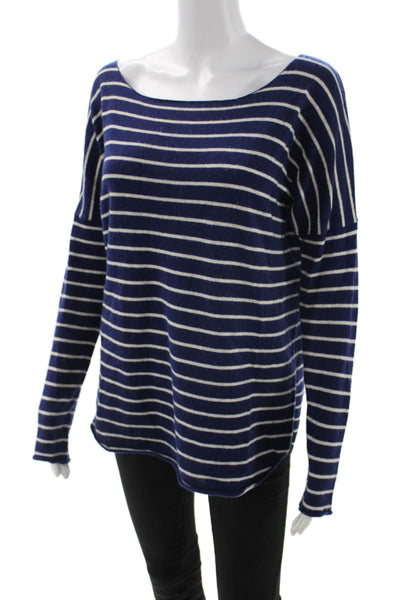 Vince Womens Dark Blue Striped Cashmere Pullover Sweater Long Sleeve Size S