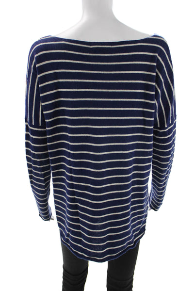 Vince Womens Dark Blue Striped Cashmere Pullover Sweater Long Sleeve Size S