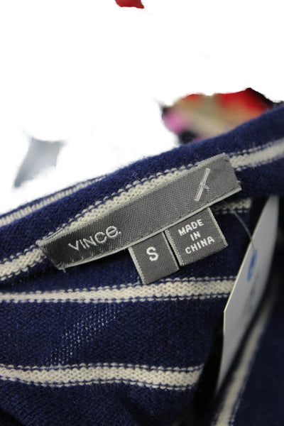 Vince Womens Dark Blue Striped Cashmere Pullover Sweater Long Sleeve Size S