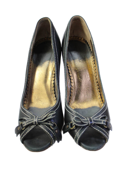 J Crew Women's Open Toe Bow Cone Heel Pumps Black Size 7