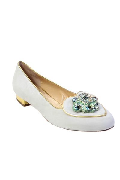 Charlotte Olympia Womens Embellished Loafers Gray Size 37.5 7.5