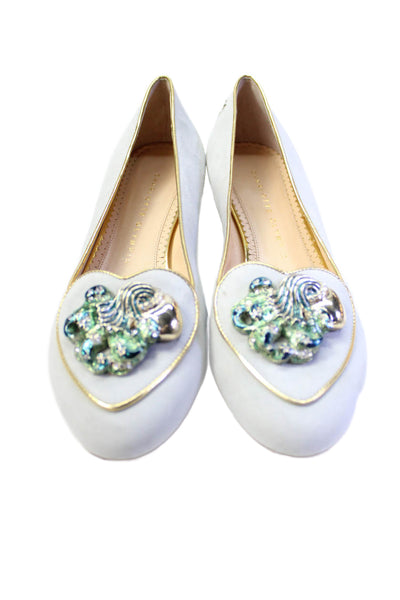 Charlotte Olympia Womens Embellished Loafers Gray Size 37.5 7.5