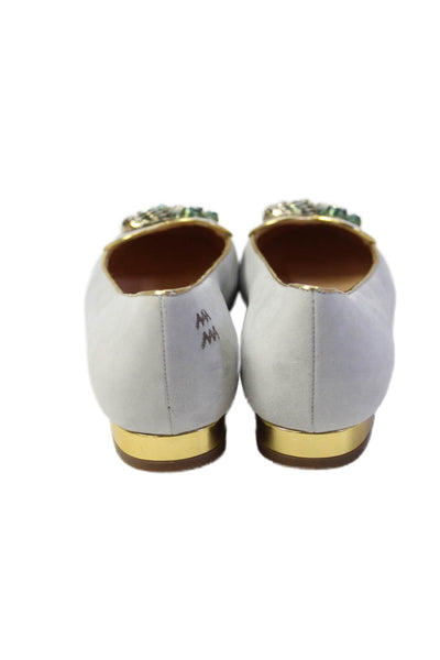 Charlotte Olympia Womens Embellished Loafers Gray Size 37.5 7.5