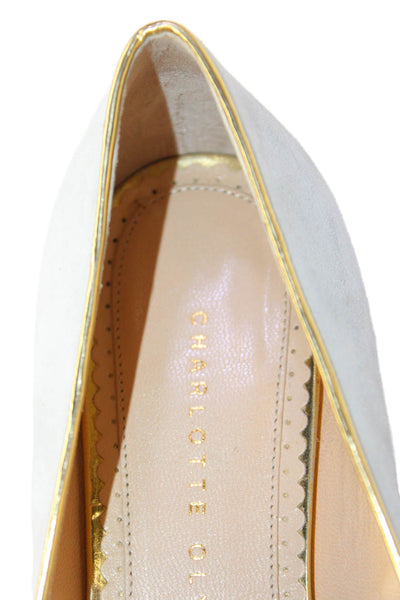 Charlotte Olympia Womens Embellished Loafers Gray Size 37.5 7.5