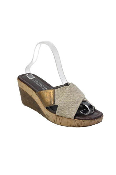 Donald J Pliner Womens Wedge Heel Platform Cross Strap Sandals Borwn Canvas 9.5