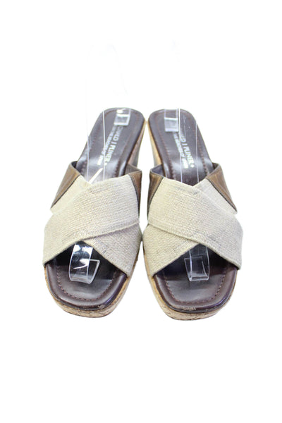 Donald J Pliner Womens Wedge Heel Platform Cross Strap Sandals Borwn Canvas 9.5