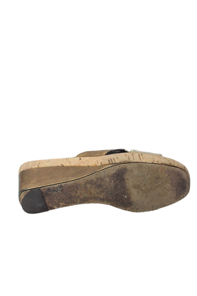 Donald J Pliner Womens Wedge Heel Platform Cross Strap Sandals Borwn Canvas 9.5
