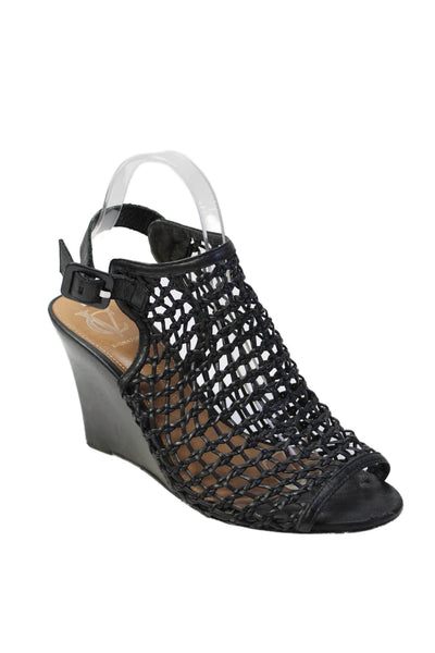 Vince Camuto Womens Wedge Heel Strappy Peep Toe Sandals Black Leather Size 9.5