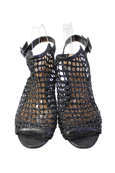 Vince Camuto Womens Wedge Heel Strappy Peep Toe Sandals Black Leather Size 9.5