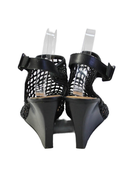 Vince Camuto Womens Wedge Heel Strappy Peep Toe Sandals Black Leather Size 9.5