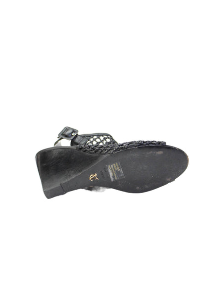 Vince Camuto Womens Wedge Heel Strappy Peep Toe Sandals Black Leather Size 9.5