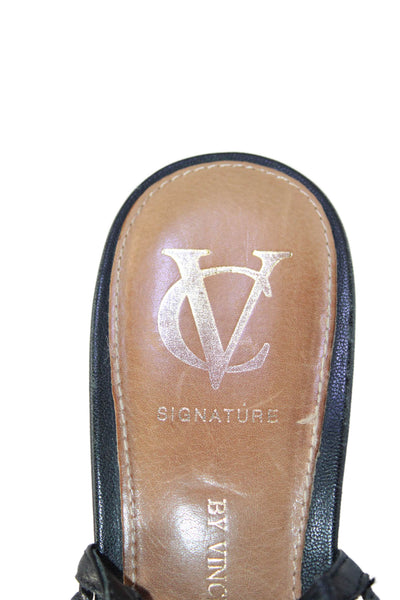 Vince Camuto Womens Wedge Heel Strappy Peep Toe Sandals Black Leather Size 9.5