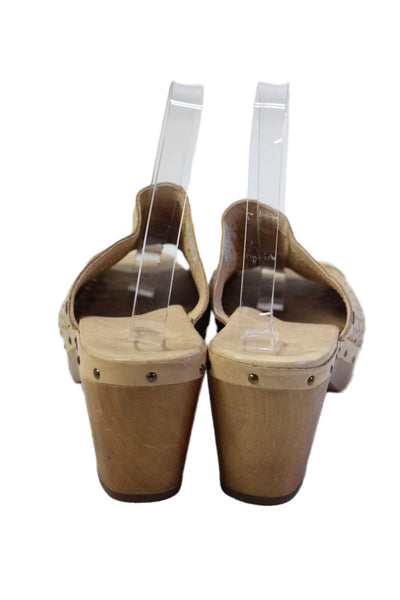 Ugg Womens Block Heel Platform Laser Cut Slide Sandals Brown Leather Size 9