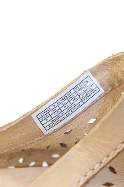 Ugg Womens Block Heel Platform Laser Cut Slide Sandals Brown Leather Size 9