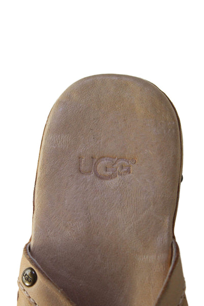 Ugg Womens Block Heel Platform Laser Cut Slide Sandals Brown Leather Size 9