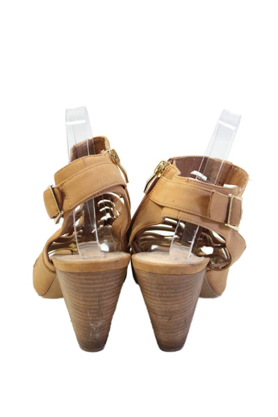 Vince Camuto Womens Side Zip Cone Heel Laser Cut Sandals Brown Size 10