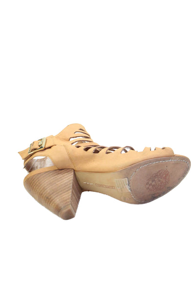 Vince Camuto Womens Side Zip Cone Heel Laser Cut Sandals Brown Size 10