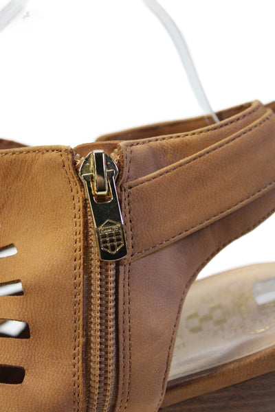 Vince Camuto Womens Side Zip Cone Heel Laser Cut Sandals Brown Size 10
