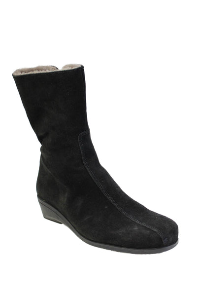 La Canadienne Womens Side Zip Wedge Heel Shearling Lined Boots Black Size 9.5