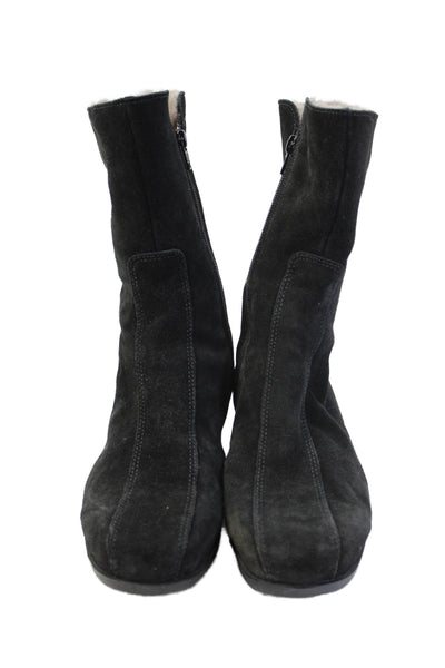 La Canadienne Womens Side Zip Wedge Heel Shearling Lined Boots Black Size 9.5