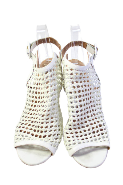 Vince Camuto Womens Wedge Heel Strappy Peep Toe Sandals White Leather Size 9.5