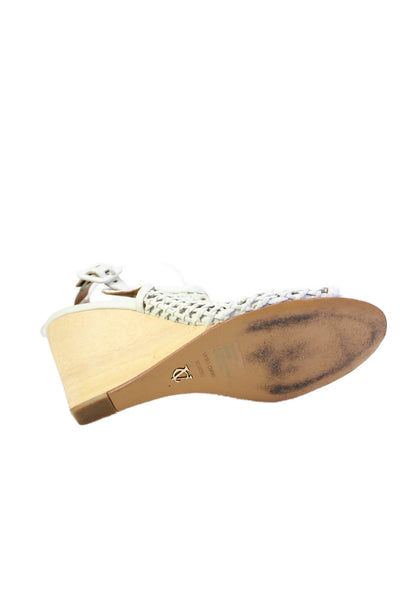 Vince Camuto Womens Wedge Heel Strappy Peep Toe Sandals White Leather Size 9.5