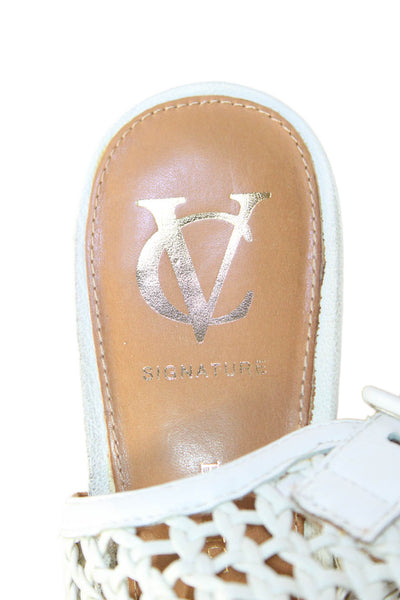 Vince Camuto Womens Wedge Heel Strappy Peep Toe Sandals White Leather Size 9.5