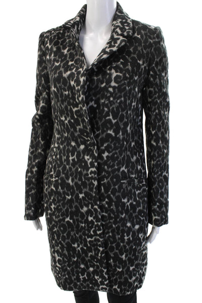 Bardot Womens Overcoat Leopard Collared Button Black Long Sleeve Size 6