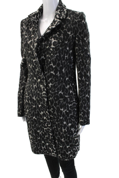 Bardot Womens Overcoat Leopard Collared Button Black Long Sleeve Size 6