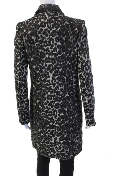 Bardot Womens Overcoat Leopard Collared Button Black Long Sleeve Size 6