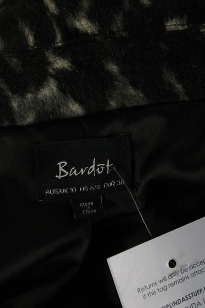 Bardot Womens Overcoat Leopard Collared Button Black Long Sleeve Size 6