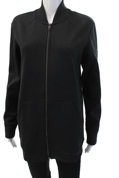 Adidas Womens Bomber Jacket Black Zip Polyester Long Sleeve Size S