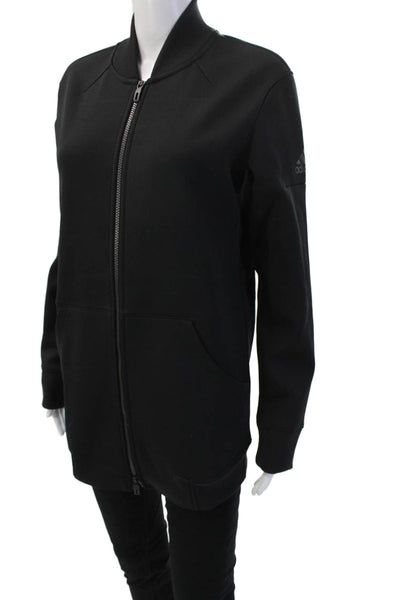 Adidas Womens Bomber Jacket Black Zip Polyester Long Sleeve Size S