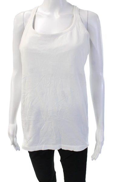 Lululemon Women White Striped Tank Round Neck Nylon Blend Sleeveless Size 6