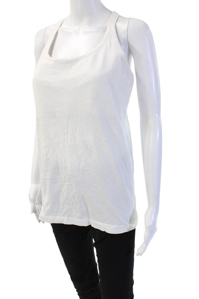 Lululemon Women White Striped Tank Round Neck Nylon Blend Sleeveless Size 6