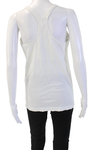 Lululemon Women White Striped Tank Round Neck Nylon Blend Sleeveless Size 6