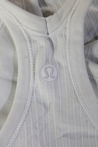 Lululemon Women White Striped Tank Round Neck Nylon Blend Sleeveless Size 6