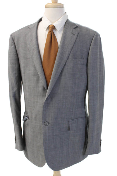 Zanetti Mens 2 Piece Suit Jacket Gray Wool Check Button Collared Size 44