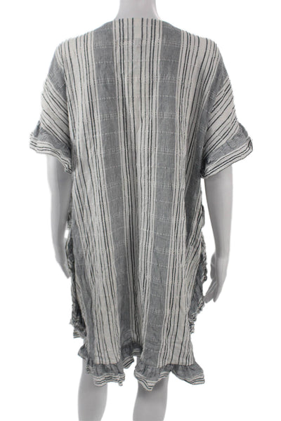 BCBGMAXAZRIA Women Kaftan Dress White Striped V-Neck Short Sleeve Size XS
