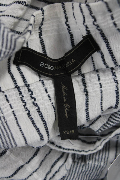 BCBGMAXAZRIA Women Kaftan Dress White Striped V-Neck Short Sleeve Size XS