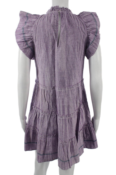 Saylor Women A-Line Mini Dress Purple Striped High Neck Cotton Size XS